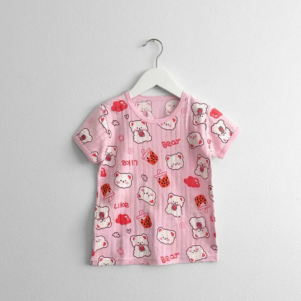 NWT Cute Girls Sleep N' Play Short Sleeve Top & Pants Pajamas Set Bear & Boba 3T